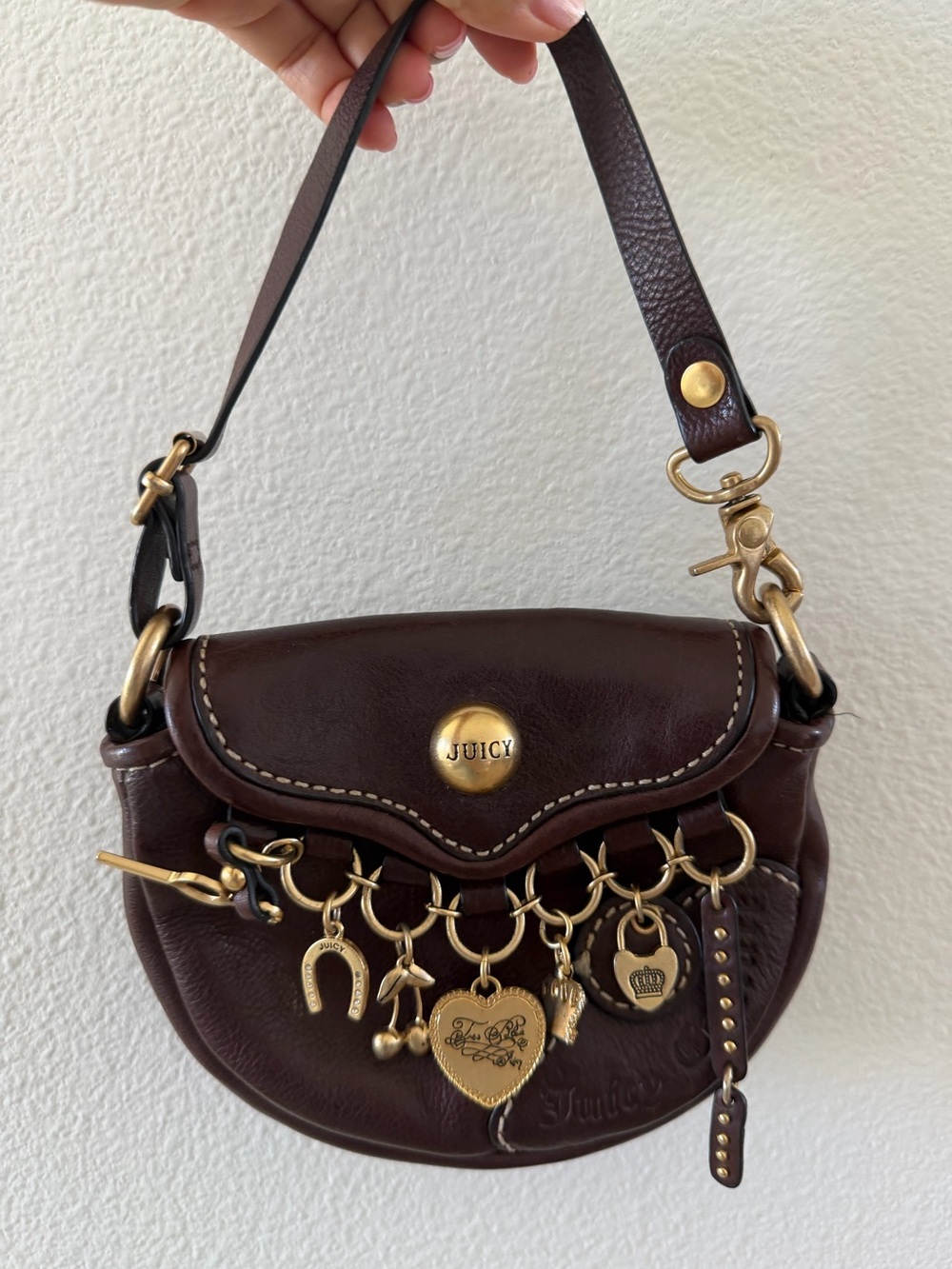 Vintage Juicy Couture Brown Leather Mini Charm Shoulder Bag